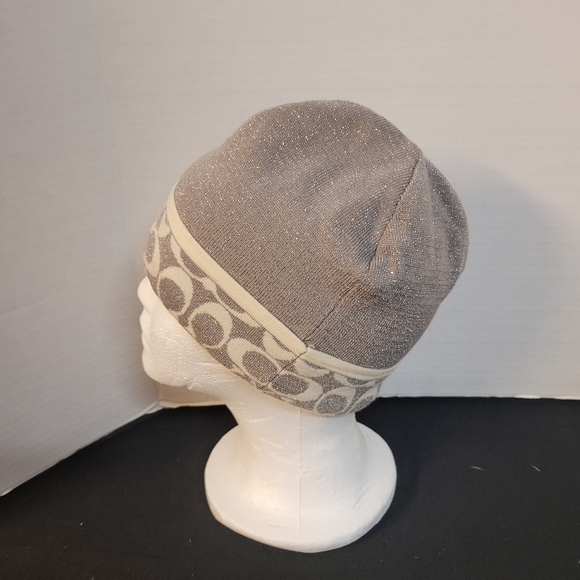 Authentic COACH Merino wool silver & cream winter toque hat beanie - Picture 4 of 6